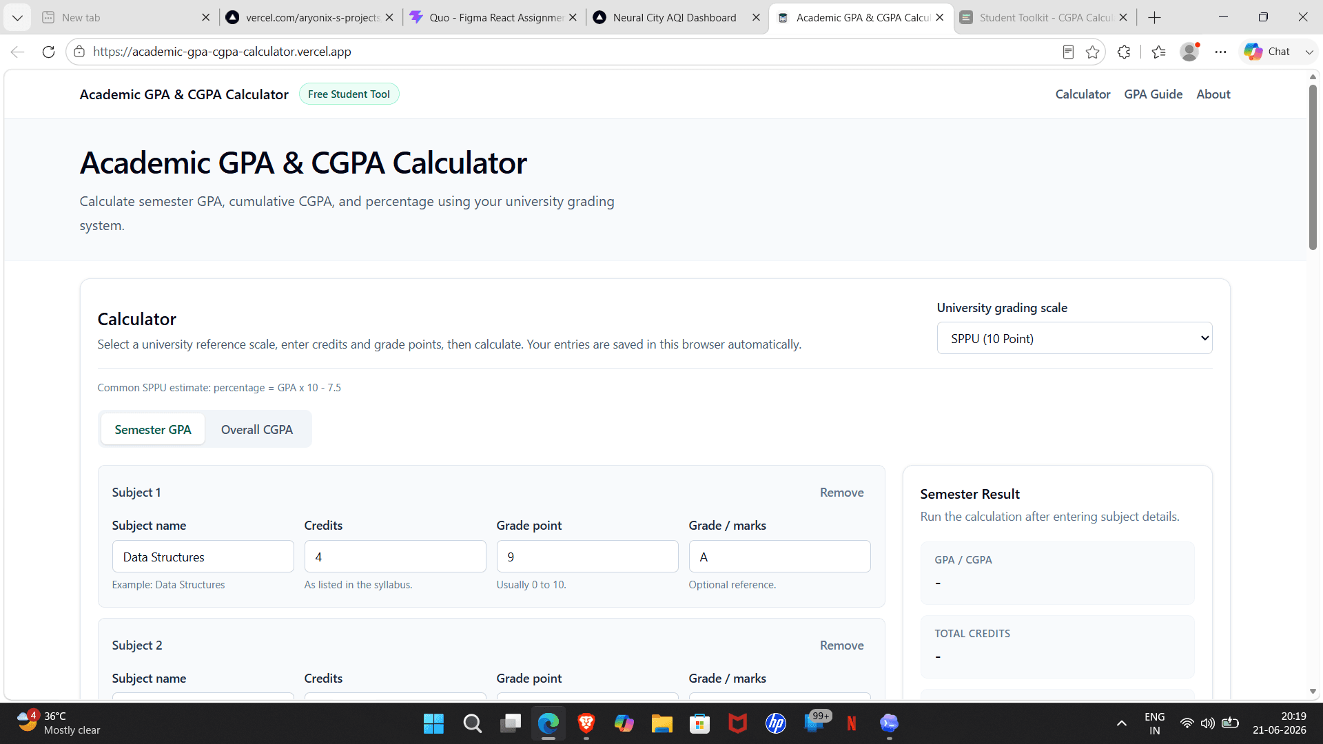 Academic GPA & CGPA Calculator screenshot