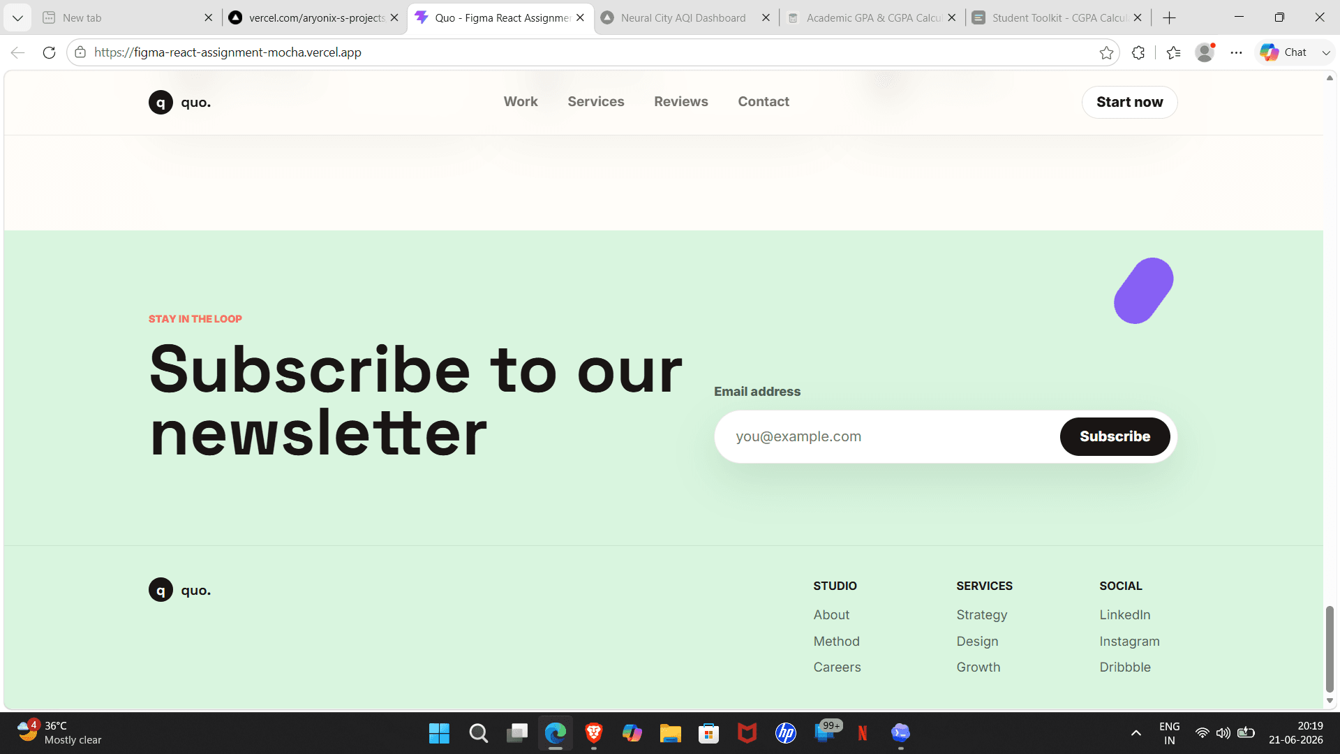Figma React Assignment footer screenshot