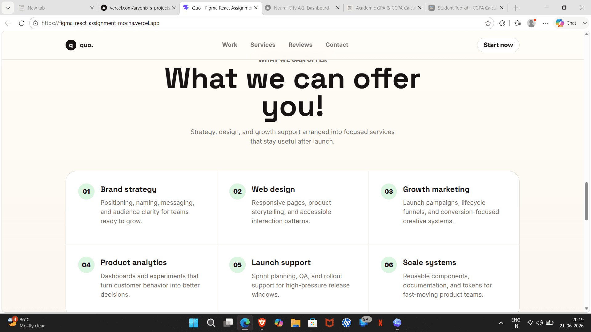 Figma React Assignment services screenshot