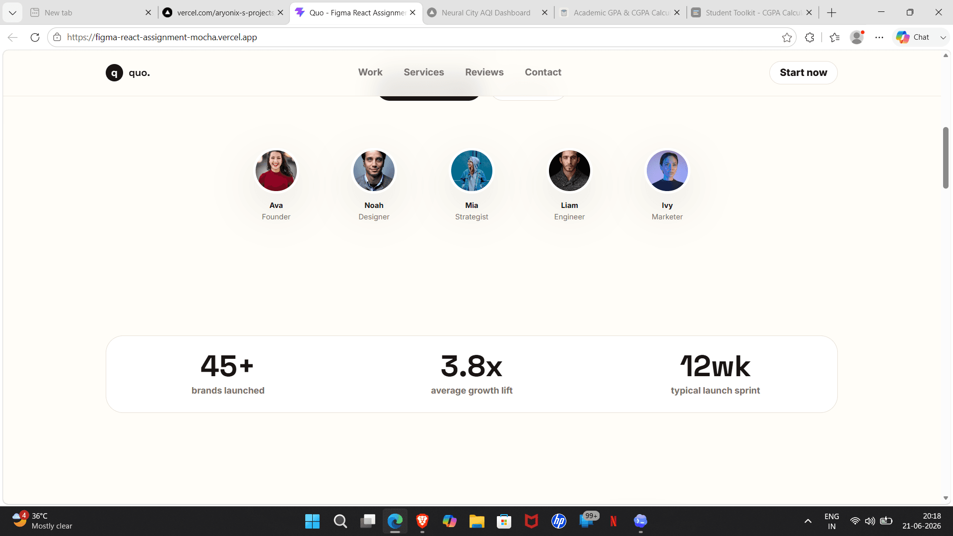 Figma React Assignment team and trust screenshot