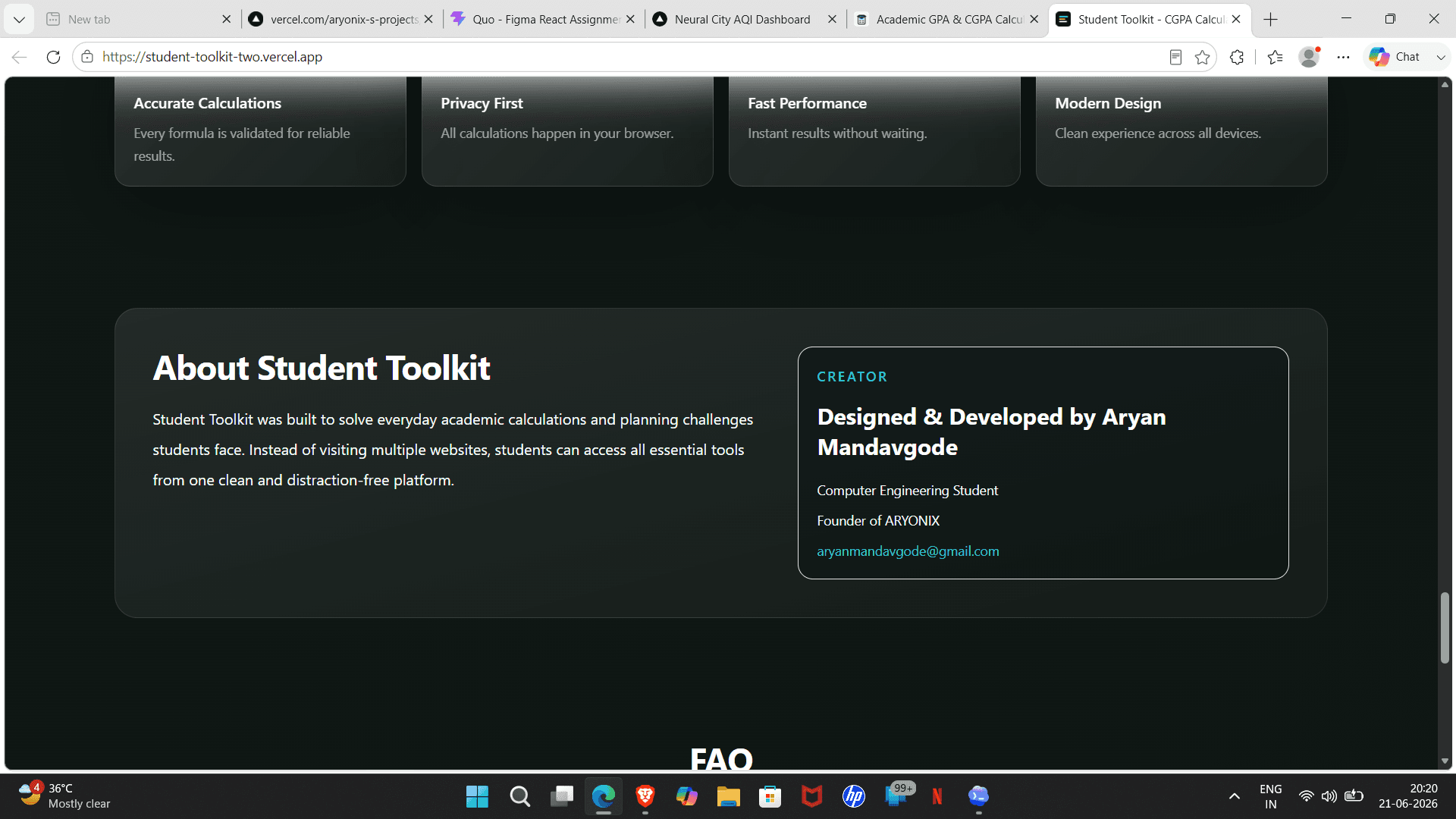 Student Toolkit about section screenshot